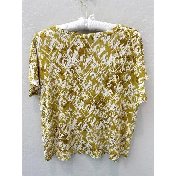PENDLETON | Yellow Ikat Petite Linen V-Neck Top Boho Summer | Large - Picture 5 of 8